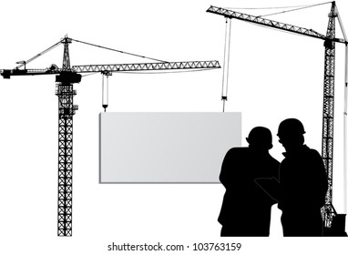 illustration with cranes isolated on white background