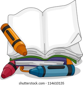 Illustration of a Crayon Sitting Beside a Blank Book