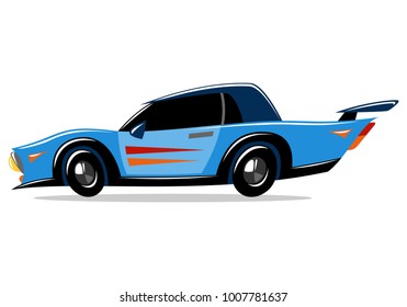 illustration of crazy cartoon retro racing sport car