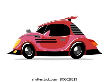 illustration of crazy cartoon retro racing sport car