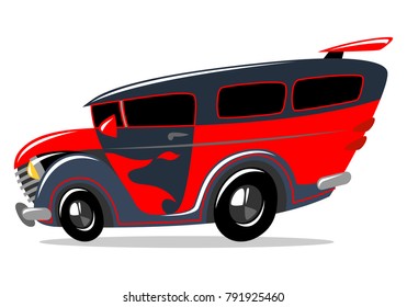 illustration of crazy cartoon retro racing sport car