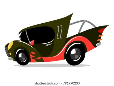 illustration of crazy cartoon retro racing sport car
