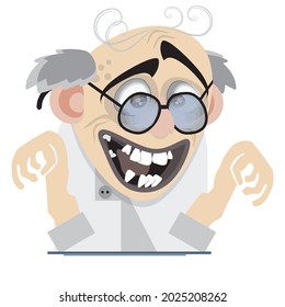 Illustration crazy mad scientist white coat