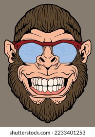 Illustration of crazy monkey with sunglasses