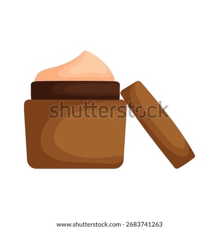 An illustration of a cream container with the lid slightly open. The image uses a limited palette of muted earth tones for a smooth and clean abstract design.