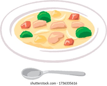 Illustration of cream stew with lots of ingredients