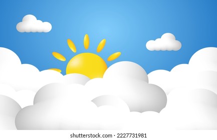 illustration creative 3d beautiful fluffy cloud blue sky isolated on background.Cartoon minimal style.