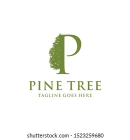 Illustration Creative abstract sign P with Rustic Retro Vintage Pine tree logo design.