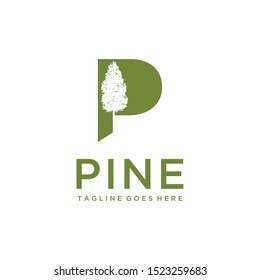 Illustration Creative abstract sign P with Rustic Retro Vintage Pine tree logo design.