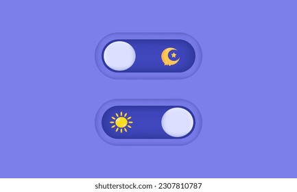 illustration creative button day night switching mode neomorphism 3d vector symbols isolated on background.3d design cartoon style. 