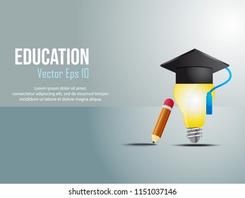 illustration of creative education with book symbols, hats, bulbs
