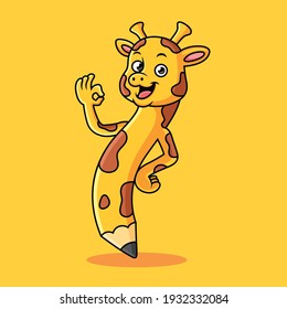 Illustration of Creative Giraffe Cartoon. Animal Vector Icon Illustration, Isolated on Yellow Background
