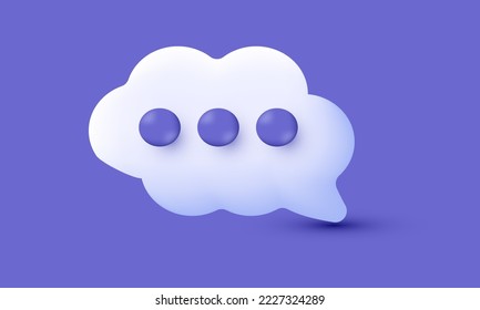 illustration creative icon vector 3d white speech bubble social media isolated on purple background.Cartoon minimal style.