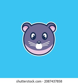 Illustration creative idea beautiful face head mice with simple mascot emblem cartoon character for adorable mouse logo design premium vector