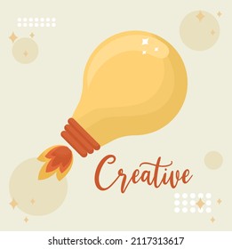 illustration of creative idea with lightbulb flying