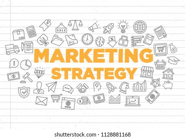 illustration of creative marketing strategy background, use for presentation or cover pictogram, abstract thin line icon, with hand drawing paper concept