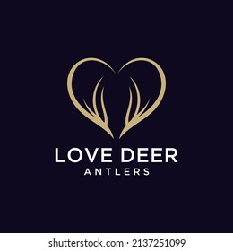 Illustration Creative modern deer antlers with heart or love sign logo template silhouette Vector. 
