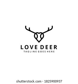 Illustration Creative modern deer with heart or love sign logo template silhouette Vector 