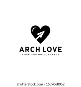 Illustration creative modern heart Love vector with arch sign logo design 