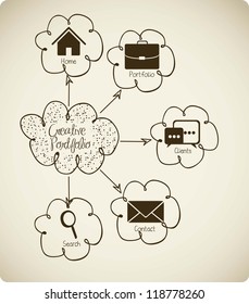 Illustration of  creative portfolio. Portfolio with icons. Vector illustration