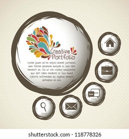 Illustration of  creative portfolio. Portfolio with icons. Vector illustration