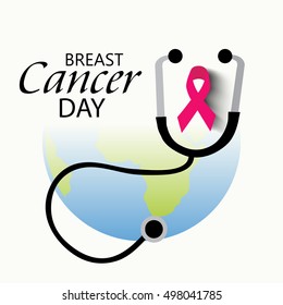 illustration of a Creative poster or banner of Breast Cancer Awareness month with pink ribbon and Stethoscope.