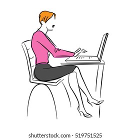 Illustration of creative thinking. Business woman or a clerk working at her office desk.