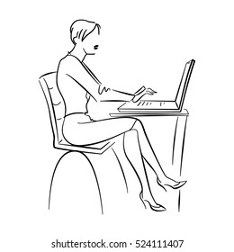 Illustration of creative thinking. Business woman or a clerk working at her office desk.