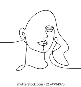 illustration creative woman face continuous drawing single line art