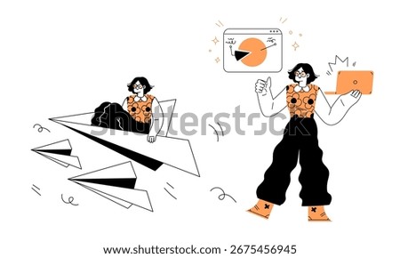 Illustration of a Creative Workspace featuring Female Characters with vibrant and engaging artistry