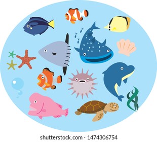 Illustration of creatures in the sea