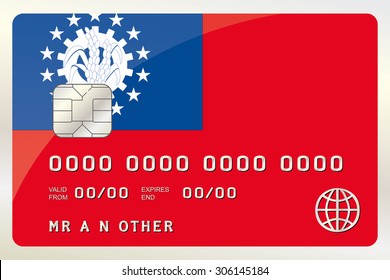 An Illustration of a Credit Card with the Card being the flag of  Myanmar