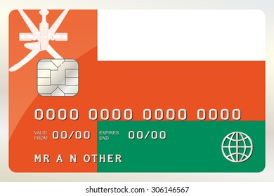 An Illustration of a Credit Card with the Card being the flag of  Oman