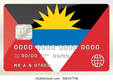 An Illustration of a Credit Card with the Card being the flag of  Antigua and Barbuda