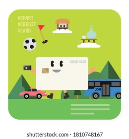 Illustration of a credit card character concept. Modern flat style for advertisement, app, poster, flyer, template, banner, infographics