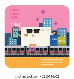 Illustration of a credit card character concept. Modern flat style for advertisement, app, poster, flyer, template, banner, infographics
