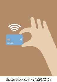 Illustration of the credit or debit card in the human hand