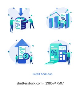 Illustration Credit And Loan vol 2 modern concept for Increase Rate, Decrease Rate, Calculate Rate, Mortgage Graph, can be used for onboarding mobile apps, web landing pages, banners, posters. vector-