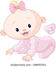 Illustration of creeping baby girl