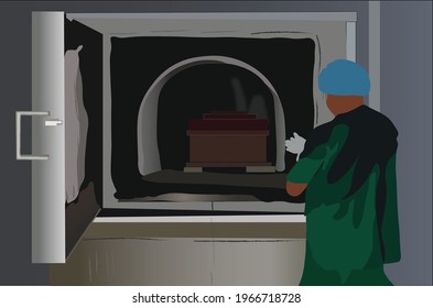 Illustration of cremation. the process of cremation in the room at the crematorium