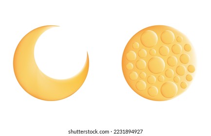 illustration of the crescent moon and full moon with mesh technique on white background