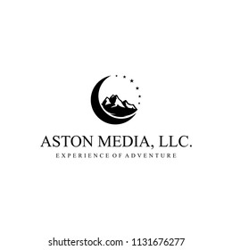 Illustration of the crescent moon with mountains inside logo design