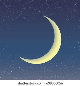 Illustration of Crescent  Moon over the Starry Blue Sky.