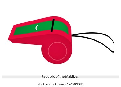 An Illustration of The Crescent on A Green Rectangle Charged with Red Field of Republic of The Maldives Flag on A Whistle, The Sport Concept and Political Symbol. 
