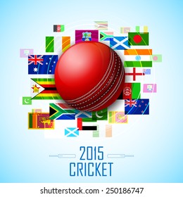 illustration of cricket ball with different participating countries flag