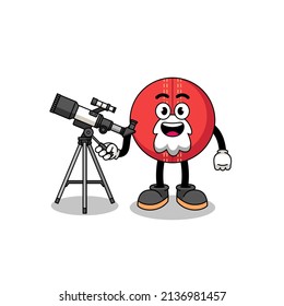 Illustration of cricket ball mascot as an astronomer , character design