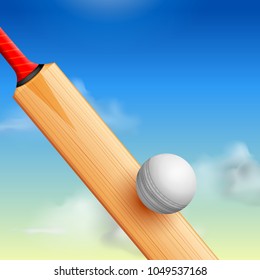 illustration of Cricket bat and ball striking on sports background