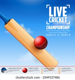 illustration of Cricket bat and ball striking on sports background