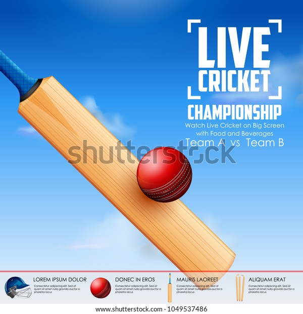 illustration of Cricket bat and ball striking\
on sports\
background