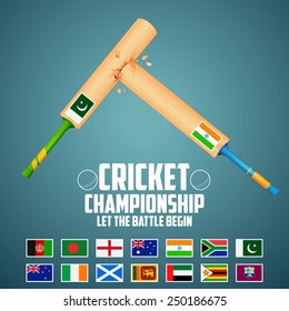 illustration of cricket bat of different participating countries